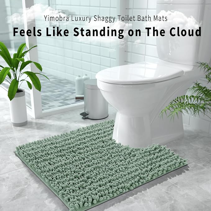 Yimobra Toilet Rug U Shaped Washable 24x24 Inch - Ultra Soft Absorbent Chenille Bath Rugs for Toilet, Quick Dry & Machine Washable, Non Slip Contour Bathroom Mat, Green