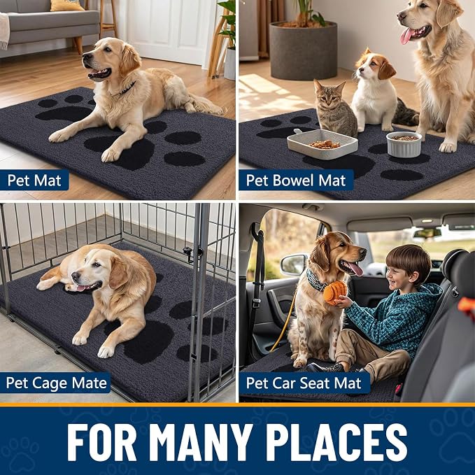 Smiry Dog Door Mat for Muddy Paws, Absorbs Moisture and Dirt, Low-Profile Entryway Mat with Non-Slip Backing, Entry Indoor Outdoor Doormat for Inside Floor (59x24 Inches, Black, Paw