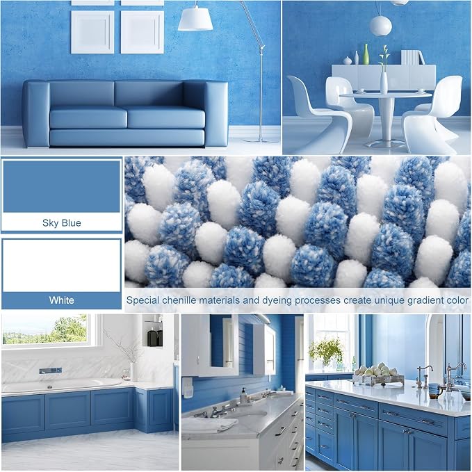 Bathroom Rugs Sets 2 Piece, Toilet Rugs U-Shaped, Contour Bath Mat Set for Bathroom, Soft Absorbent Chenille Bath Carpet, Quickly Dry, Washable (Blue, 32" x 20" + 24" x 20")