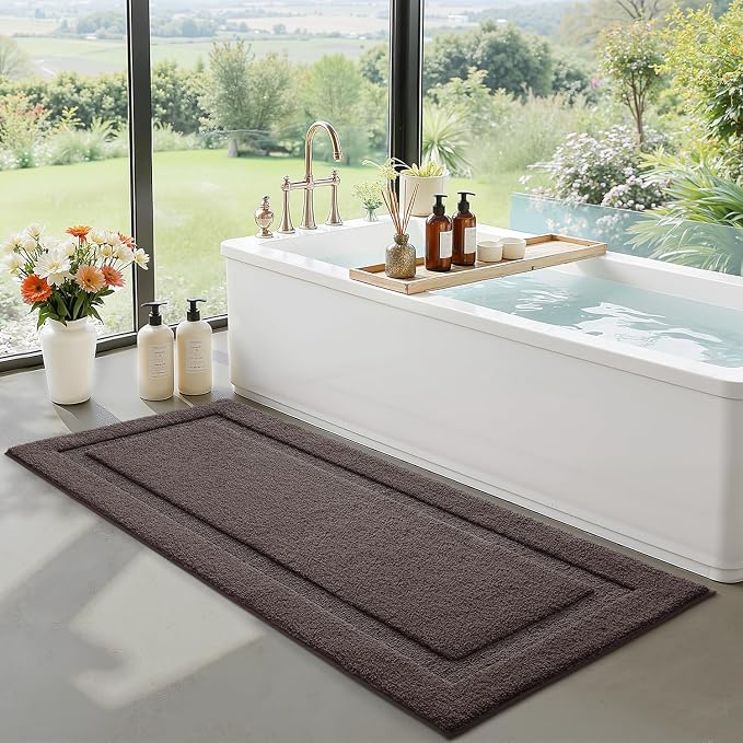 LUMI Extra Large Ultra Soft Bathroom Rugs Non Slip with Rubber Backing, Absorbent Washable Bath Mat Quick Dry, Upgraded Premium Microfiber Plush Carpet for Bathtub and Shower Floor, Brown, 24x60