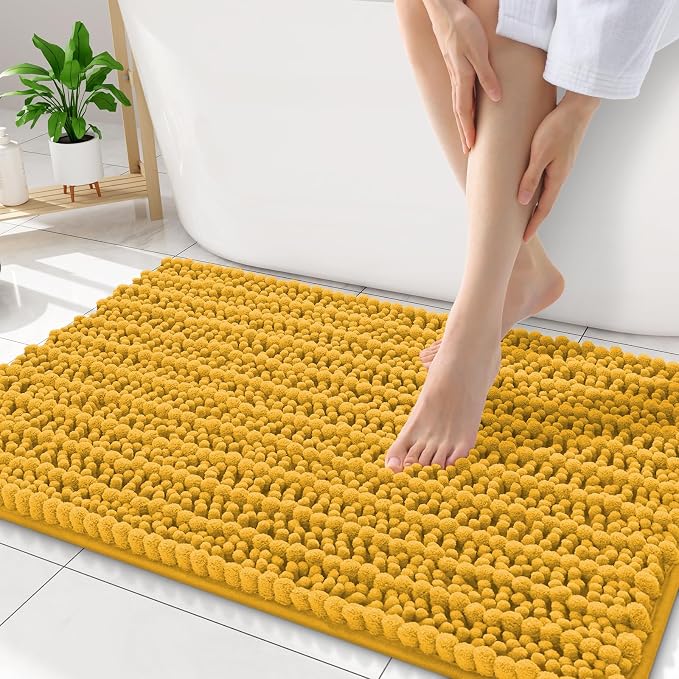 Smiry Bathroom Rugs Mat 34x21, Extra Soft Absorbent Chenille Bath Rugs, Non Slip Rubber Backing Machine Washable Quick Dry Bath Mats for Bathroom Floor, Tub, Shower, Home Accessories, Golden Yellow