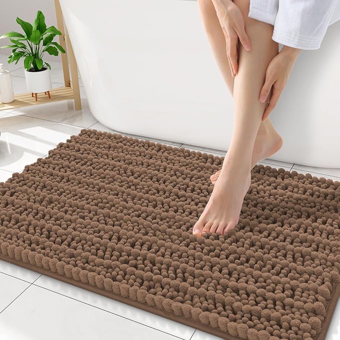 Smiry Bathroom Rugs Mat 34x21, Extra Soft Absorbent Chenille Bath Rugs, Non Slip Rubber Backing Machine Washable Quick Dry Bath Mats for Bathroom Floor, Tub, Shower, Home Decor Accessories, Mocha