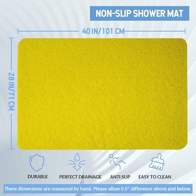 Hargiis Non-Slip Bathtub Mat, Anti Slip Shower Mat, Fast Drying Bathtub Mats, Foot Scrubber Mat, Anti Slip Mat for Tub, Floor, Bathroom, Kitchen, Home, Hotel (Yellow 40"×28")