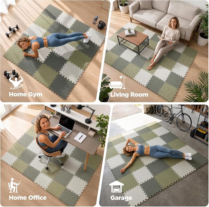 AIRHOP 18 PCS Gym Floor Mat, EVA Foam Puzzle Gym Mat, High-Density Interlocking Foam Floor Tiles for Home Gym, Play Workout Garage Kitchen Flooring 12.6"x12.6"x0.4"