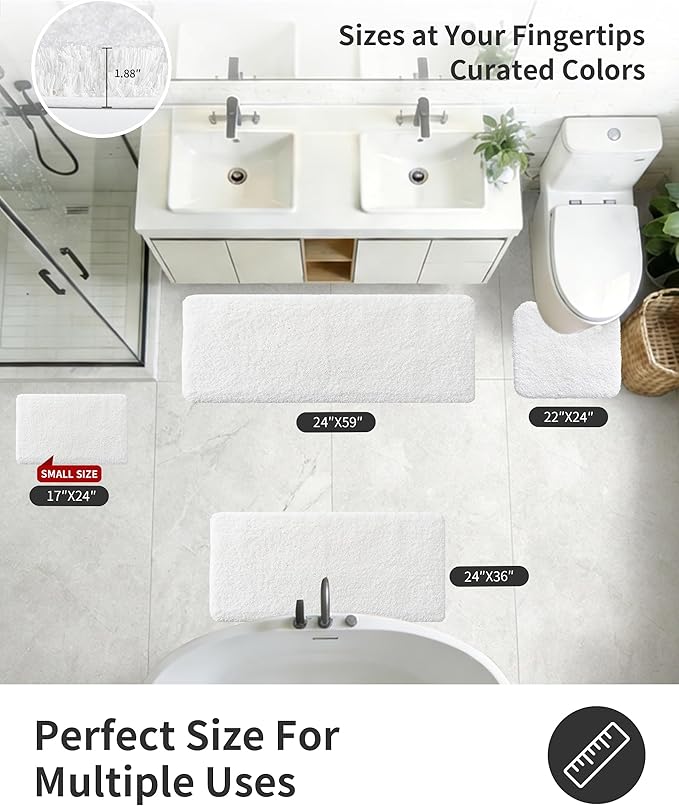 ILANGO White Christmas Bathroom Rugs 24" × 17" Non Slip & Super Absorbent Extra Thick Soft, Washable Bath Mat for Floor, Non Shedding Microfiber Plush Shaggy Bath Rug for Bathtub Shower Room Sink