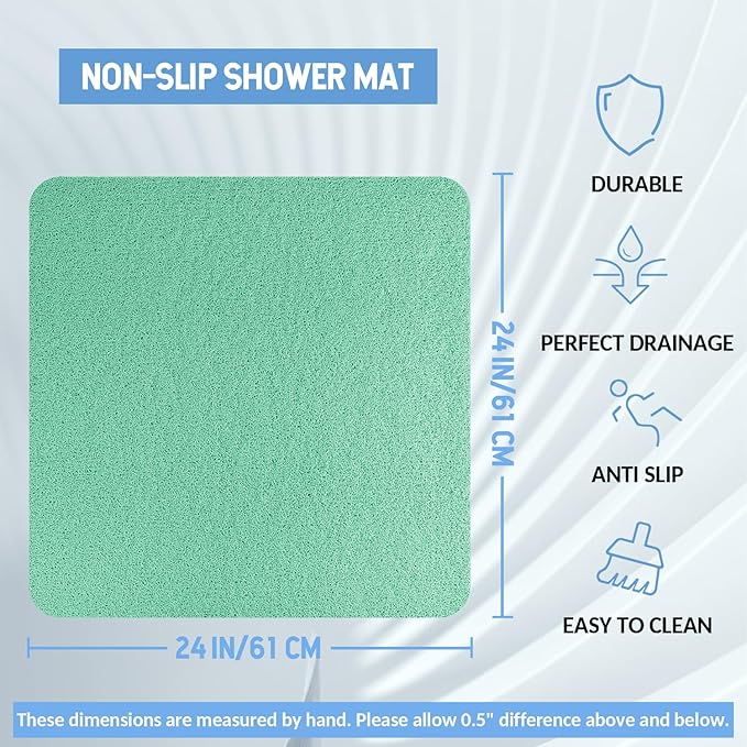 Hargiis Non-Slip Bathtub Mat, Anti Slip Shower Mat, Fast Drying Bathtub Mats, Foot Scrubber Mat, Anti Slip Mat for Tub, Floor, Bathroom, Kitchen, Home, Hotel (Light Green 24"×24")