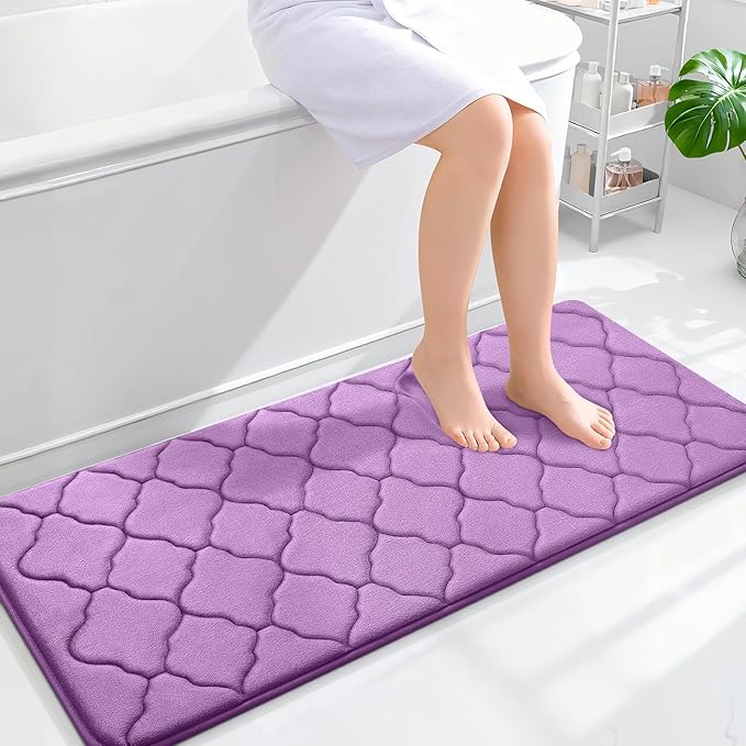 OLANLY Memory Foam Bath Mat Rug 47x20, Ultra Soft and Absorbent Bathroom Rugs, Non-Slip, Comfortable, Machine Washable Bath Carpet for Bathroom Floor, Tub, Shower and Home Decor Accessories, Lavender