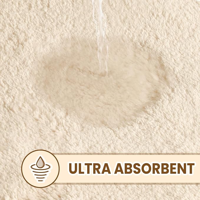 TECHMILLY Fluffy Tufting Bathroom Rug Mat 36x24, Absorbent Thick Non Slip Microfiber Mats, Quick Dry Machine Washable Bath Rug for Bathroom Floor, Bathtub and Shower, Cream