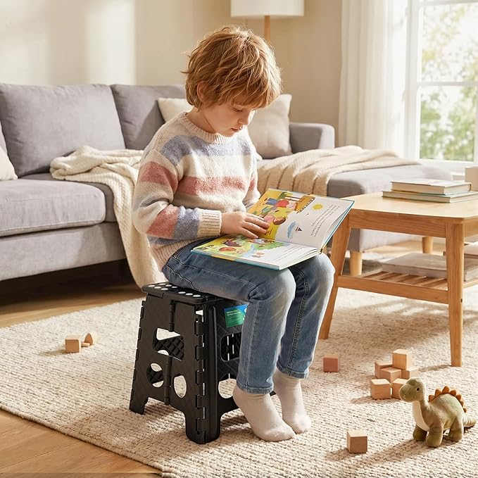 Dyforce Folding Step Stool, 13 Inch Step Stools for Adults and Kids, Compact Foot Stools, Light-Weight Toddler Foldable Step Stool for Kitchen, Bathroom, Holds Up to 300 lbs (Black)
