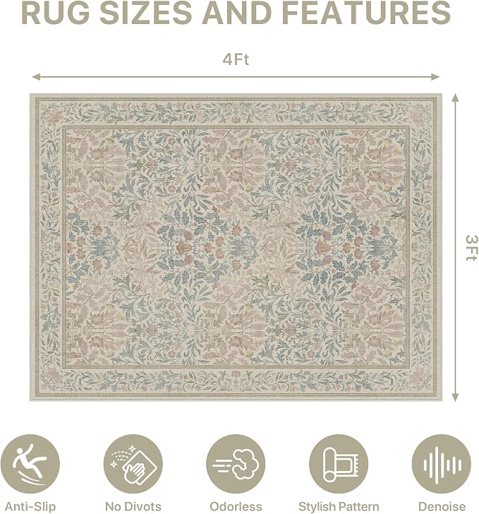 36"x48" Office Chair Mat for Hardwood Tile Floor, Under Desk Carpet Protector for Rolling Computer Chair Mat, Machine Washable Area Rug, Anti-Slip 1/5" Thick Low Pile Thin Vinyl Floor Mat, Beige Pink