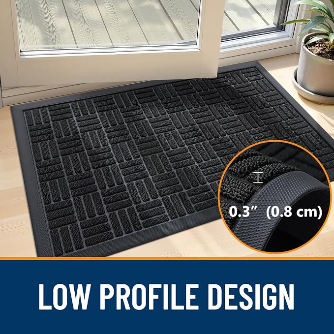 OLANLY Front Door Mat Outside Entrance 71x23, Absorbent, Heavy Duty Sturdy Natural Rubber Doormat Indoor Outdoor, Stain and Fade Resistant, Non-Slip Backing Low Profile Floor Mat for Entryway, Black