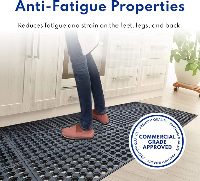 New Star Foodservice Commercial Grade Grease Resistant Anti-Fatigue Rubber Floor Mat, 36" x 60", Black