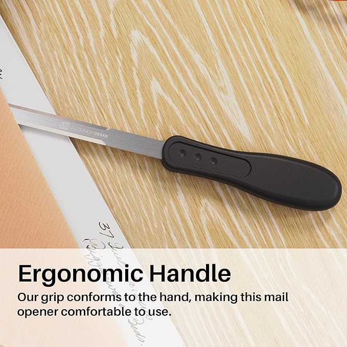Office Letter Opener - Stainless Steel Knife-Edge Blade, Ergonomic Grip Handle (Black, 1 Pieces)