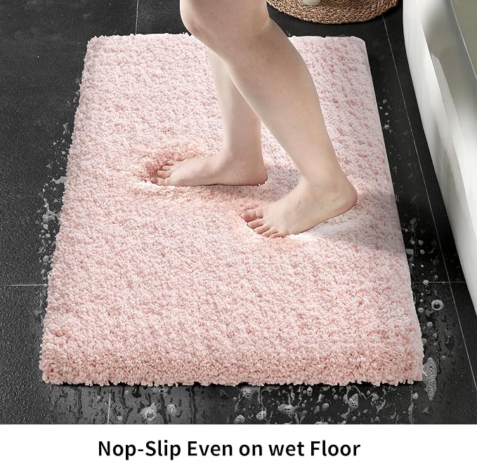 Disolla Bathroom Runner Rug 24x70 Non Slip Fluffy Long Bath Mat for Bathroom Floor Washable Plush Luxury Bath Rug for Tub Absorbent Shower Sink Mat Bedside Rug, Sakura Pink