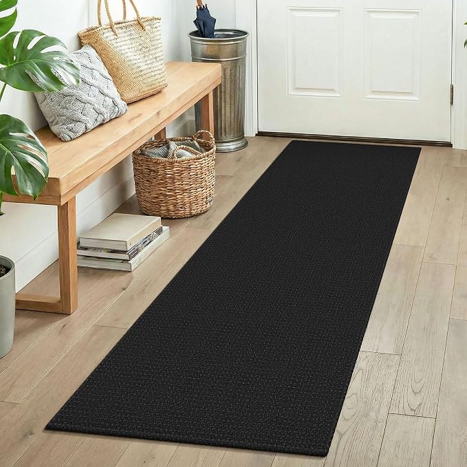 KOZYFLY Runners for Hallways 2x5 ft Washable Kitchen Runner Non Slip Rubber Backed Hall Runners Cotton Entryway Runner Rugs Floor Carpet for Indoor Backdoor Bedroom Kitchen, Black/Dark Grey