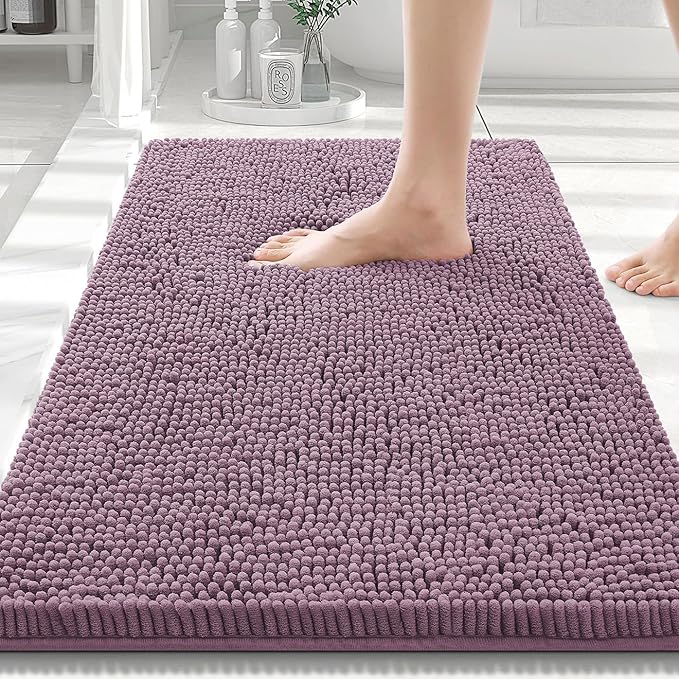Smiry Luxury Chenille Bathroom Rugs 30x20, Extra Soft and Absorbent Shaggy Bath Mat, Machine Washable, Non-Slip Plush Carpet Runner for Tub, Shower, and Floor, Home Decor Accessories, Deep Plum