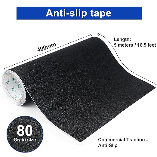 BOMEI PACK Grip Tape 15.7Inch x 16.5Ft - Black Heavy Duty Anti Slip Tape for Stairs Outdoor/Indoor Waterproof Safety Non Skid Roll for Stair Steps Traction Tread Grips Adhesive Non Slip Strips
