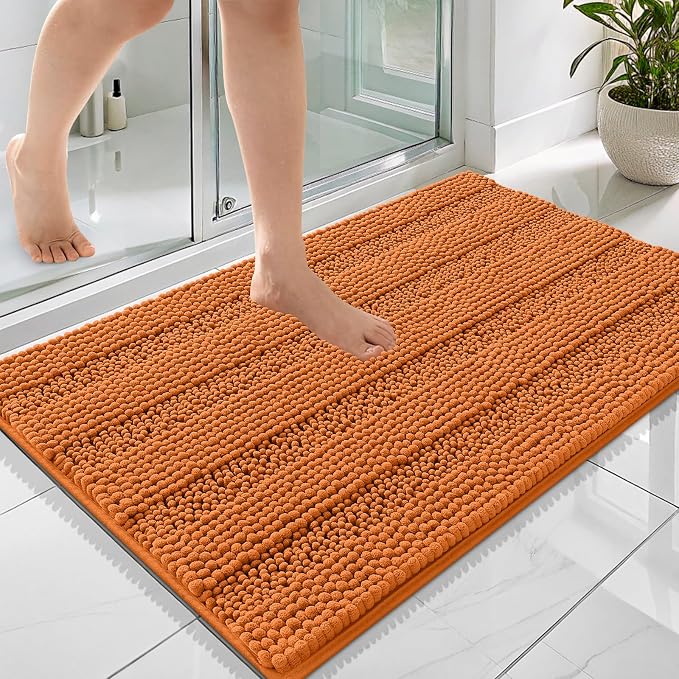 OLANLY Thick Bathroom Rugs 36x24, Extra Soft Absorbent Chenille Striped Bath Rugs, Rubber Backing, Machine Wash Dry, Bath Mats for Bathroom Floor, Tub and Shower, Home Decor Accessories, Clay