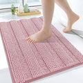 Grandaily Chenille Striped Bathroom Rugs 24x16, Extra Thick and Soft Absorbent Bath Mats, Rubber Backing, Plush Shaggy Shower Carpet, Machine Wash Dry, Bath Rug for Bathroom, Dusty Rose