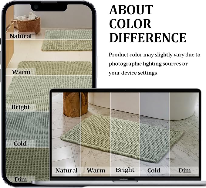 JIUZHEN Set of 2 Waffle Bath Mats Non Slip Waffle Bathroom Runner Rug Washable Boho Runner Bath Rugs Super Absorbent Shower Mat for Bathroom Kitchen Hallway Laundry, 16" x 24" +24" x 60", Sage Green