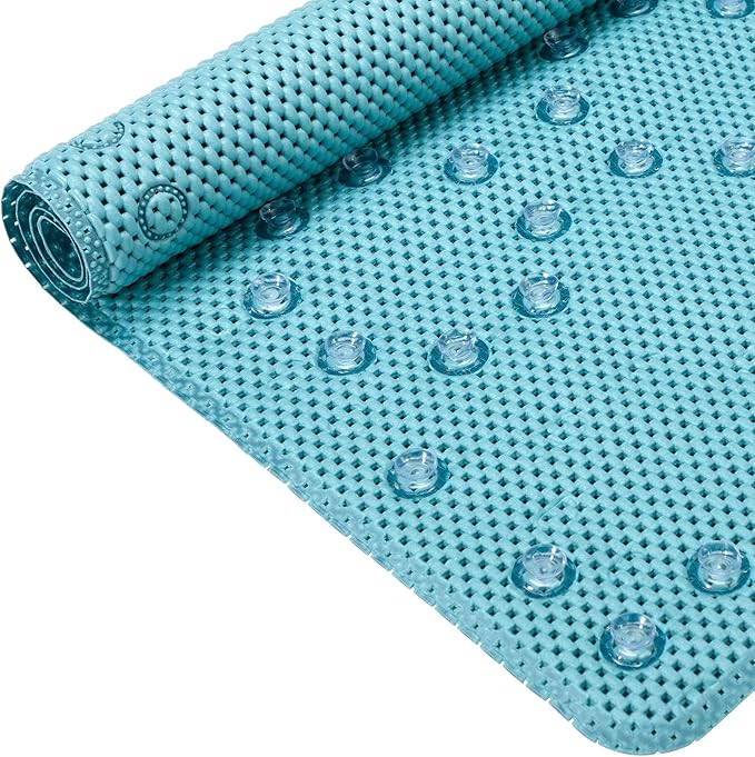 Bathtub Mat Non Slip Blue 36” X 17” Shower Mat Soft Foam Bath Mats for Bathroom Tub, Bathtub Mat with Drain Holes, Suction Cups, Shower Mat Non Slip