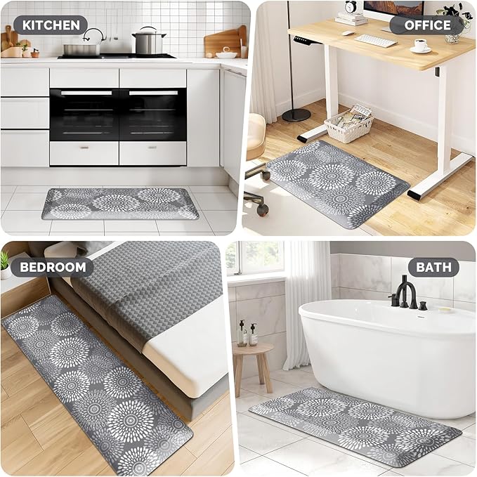 LuxStep Kitchen Mat Waterproof Kitchen Rugs for Floor Cushioned Anti-Fatigue Mat Non-Slip Standing Desk Mat Comfort Floor Mats for House Sink Office 17.3" x 28"-4/5 Inch Grey