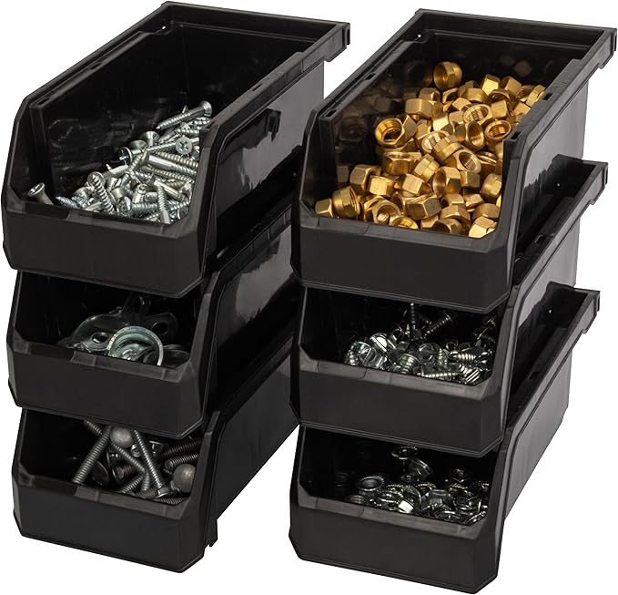 ReadySpace Plastic Containers for Organizing and Storage Bins for Drawers, Desks, Office Organization, and Garage, Stackable Bins, Small (3" x 7" x 4"), 12-Pack, Black