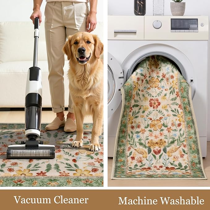 HEBE Boho Kitchen Rugs Sets of 3, Non Slip Washable Kitchen Mats for Floor, Farmhouse Kitchen Carpet Runner Rug Set for Sink, Stove, Laundry Room & Hallway