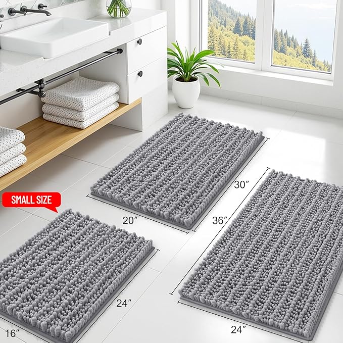 Smiry Bathroom Rugs Mat 47x20, Extra Soft Absorbent Chenille Bath Rugs, Non Slip Rubber Backing Machine Washable Quick Dry Bath Mats for Bathroom Floor, Tub, Shower, Home Decor Accessories, Grey