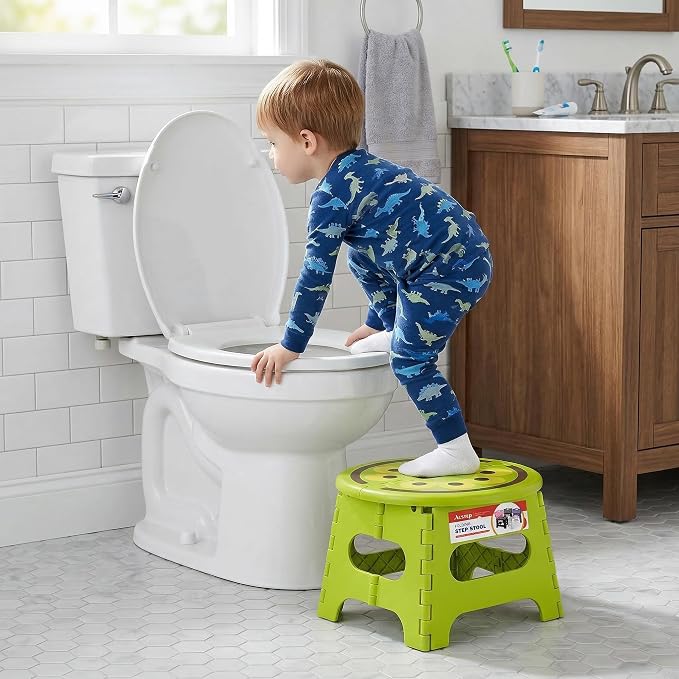 ACSTEP Folding Step Stool 9 Inch, Sturdy Collapsible Step Stool Foldable Up to 265 lbs for Kids Toddlers & Adults, Non Slip Foot Stools with Handle for Kitchen, Bathroom, Bedroom, Outdoor, Kiwi Green