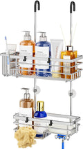 HapiRm Hanging Shower Caddy Organizer - No Drilling Shower Shelves with Hooks and Toothbrush Holder, Rustproof 304 Stainless Steel Bathroom Organizer - Silver