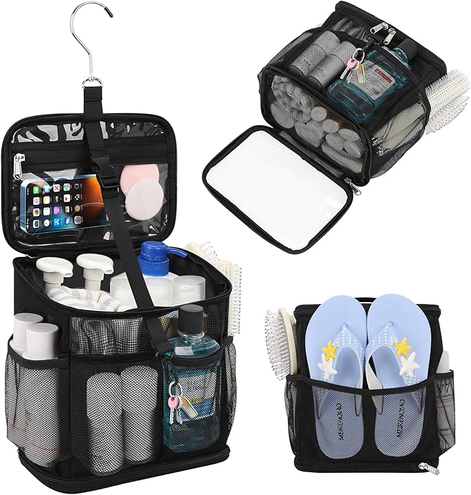 CUBETASTIC Shower Caddy Portable Mesh Shower Tote for Bathroom, Gym, Travel, Camping - Quick Dry Hanging Organizer Toiletry Bag with Handle for College Dorm Room, Men & Women