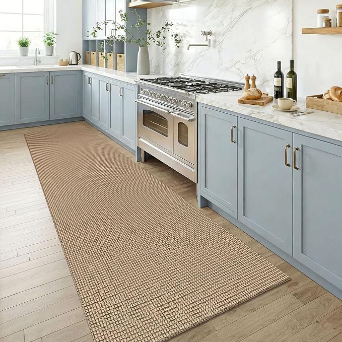 KOZYFLY Runners for Hallways 3x8 ft Washable Kitchen Runner Non Slip Rubber Backed Hall Runners Cotton Entryway Runner Rugs for Indoor Backdoor Bedroom Kitchen, Orange Beige/Tan/Brown