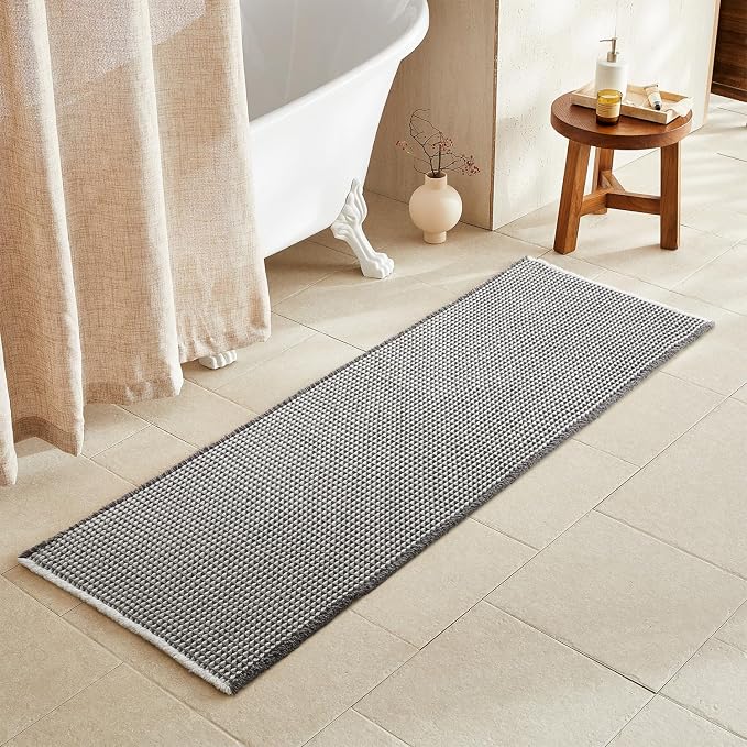 TYUU Waffle Runner Rug Bathroom, Long Boho Bathroom Rugs Non Slip Washable Super Absorbent Quick Dry Farmhouse Bath Decor, 72"x24" Grey and White