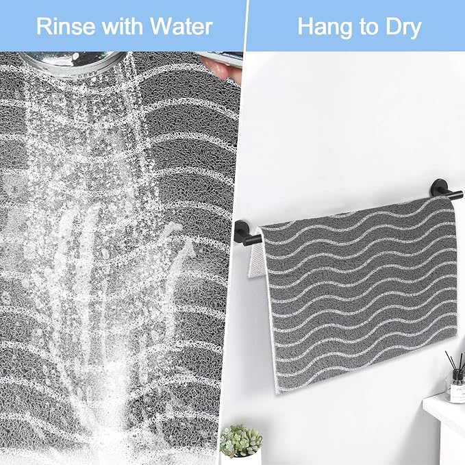 Square Shower Mat 32x32 Inch Non Slip Large Bath Mat for Inside Shower Loofah Soft Textured Bathroom Floor Mat Foot Massage Scrubber for Wet Area, Not Suction Cups, Quick Drying (White Wave Lines)