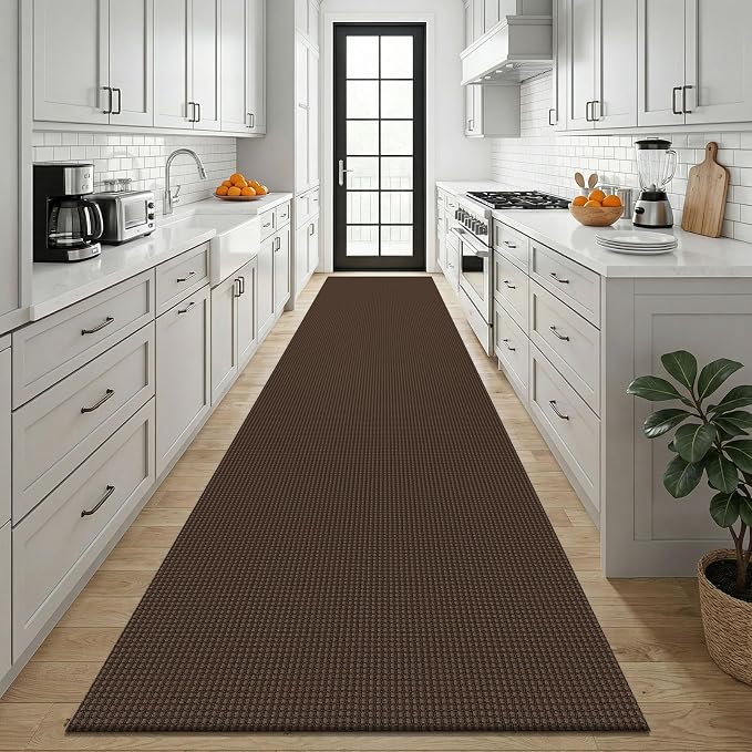 KOZYFLY Cotton 3x12 Runners Rugs for Hallway, Long Washable Runner Rug, Woven Non Slip Kitchen Runner, Braided Entryway Rug, Floor Carpet for Entry, Aisle, Hall, Brown/Dark Brown