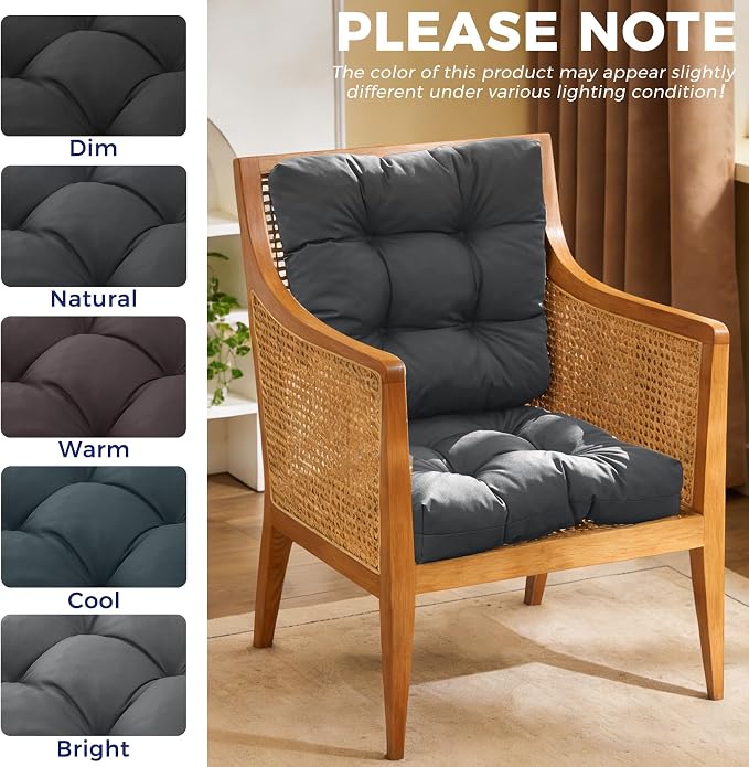 IASEAHK Outdoor Chair Cushions Set of 4, 19" x 19" x 5", Waterproof Outdoor Seat Cushions for Patio Furniture, Fade-Resistant Patio Chair Cushion, Dining Wicker Chair Pads for Porch Garden, Dark Grey