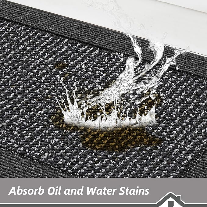 BEQHAUSE Kitchen Rugs and Mats Set of 2 Non-Slip Kitchen Mats for Floor, Absorbent and Stain Resistant Kitchen Runner, Machine Washable Rugs for Kitchen, Laundry & Sink, 24"x36"+24"x60", Charcoal