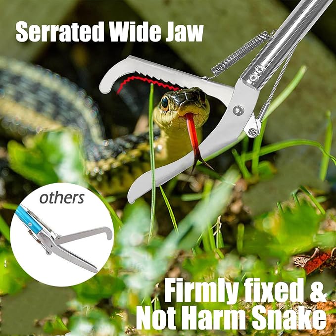 IC ICLOVER 60" Professional Snake Tongs, Extra Long Repitle Grabber Heavy Duty Rattle Snake Catcher Wide Jaw Handling Tool with Auto Lock, Non-Slip Grip Handle for Snake Moving Catching Transport
