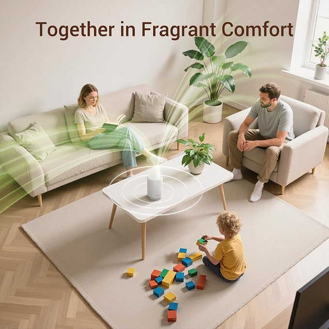 ASAKUKI Essential Oil Diffuser for Home, 300 ml Humidifier with Automatic Shut-Off, Quiet Aromatherapy Diffuser with 7 LED Lights for Living Room, Kitchen, Bedroom, Hotel - White Wood