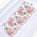 Pink Flower Leaves Bath Mat Non Slip, Floral Rose Spring 40 X 16 Inch Extra Long Bathtub Shower Mat for Tub Anti Slip with Suction Cups and Drain Holes for Kids Adults Elderly