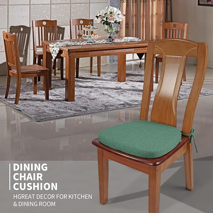 SINOSSO 6 Pack Memory Foam Chair Cushions for Dining Chairs, Friendly Woven Fabric 16" U-Shape Comfortable Kitchen Chair Pads, Removable Slip Resistant Seat Cushions (Set of 6, Green)