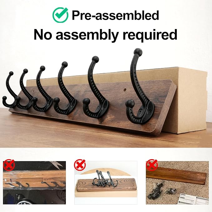 WEBI Rustic Coat Rack Wall Mount,24" Long 6 Cast Iron Coat Hooks Wall Mounted,Heavy Duty Wood Wall Coat Hanger Hooks for Hanging Coats,Jacket,Clothes,Backpack,Farmhouse,Rustic Brown