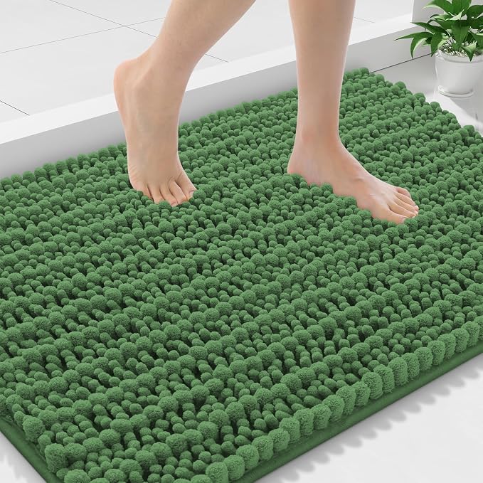 Smiry Bathroom Rugs Mat 36x24, Extra Soft Absorbent Chenille Bath Rugs, Non Slip Rubber Backing Machine Washable Quick Dry Bath Mats for Bathroom Floor, Tub, Shower, Home Accessories, Olive Green