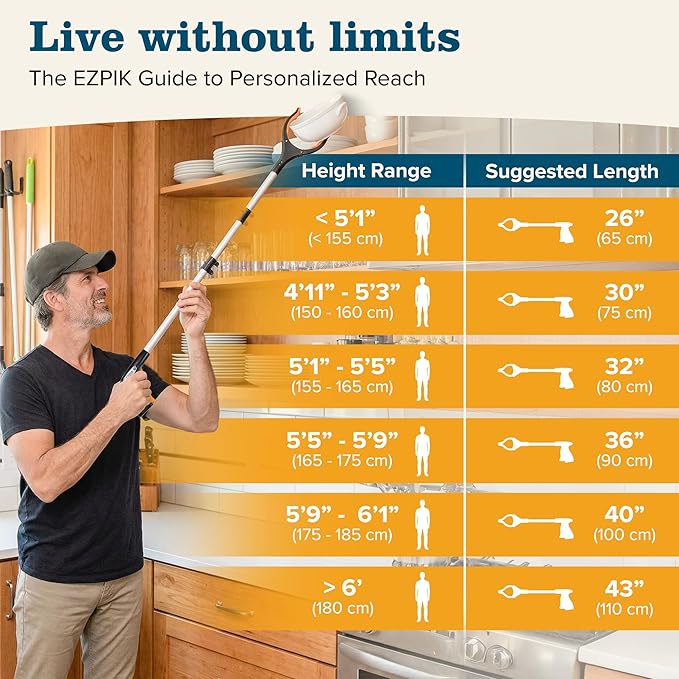 EZPIK Pro 36" Flexible Folding Grabber Tool for Elderly + Magnets, Reacher for Disabled & Seniors Heavy Duty Rotating Grippers for Reaching Underneath, Trash Grabbers & Dressing Stick