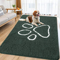 Smiry Dog Door Mat for Muddy Paws, Absorbent Dirt Trapper Non Slip Quick Dry Washable Chenille Mat for Mud Dogs, Entry Rug for Indoor and Outdoor (71x46 Inches, Green and White)