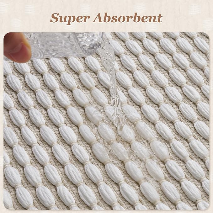 AMOAMI Unique Woven Bathroom Runner Rug, Super Absorbent Non Slip Bath Mats for Bathroom Textured Bathroom Mat Quick Dry Boho Rugs Runners for Hallyways Kitchen Bedroom Beside Tub, 2' x 4', White