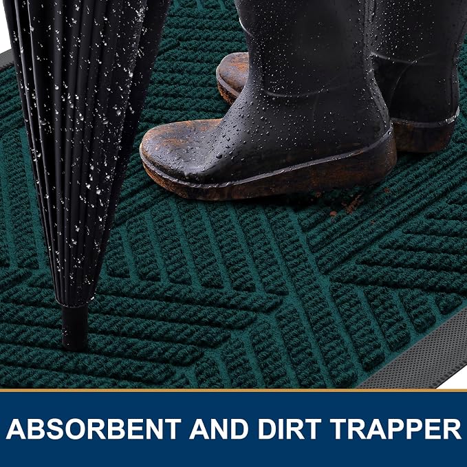 Smiry Front Door Mat Outside Entrance, Heavy Duty Sturdy Natural Rubber Doormat, Trap Dirt and Moisture, Easy Clean Low Profile Welcome Floor Mats for Indoor Outdoor Entry, 35X23 Inch, Atlantic Blue