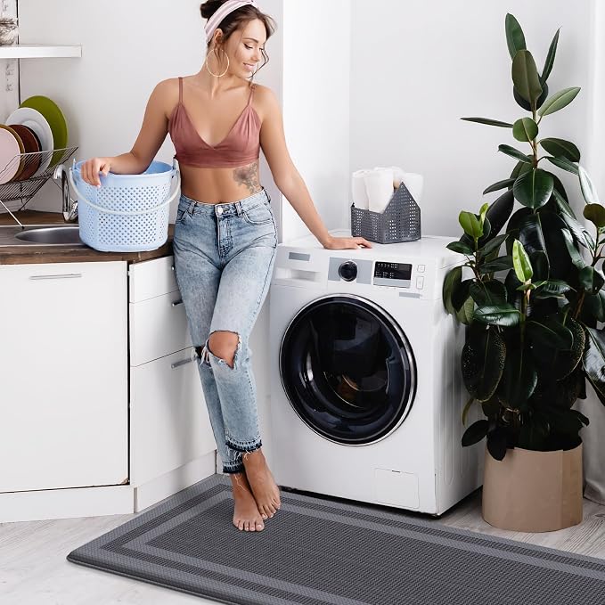 LuxStep Kitchen Mats [2 PCS] Cushioned Kitchen Rugs Anti-Fatigue Floor Comfort Mat,Non-Slip Standing Desk Mat,Waterproof Kitchen Rug Set for Kitchen,Floor,Office,Classic Gray