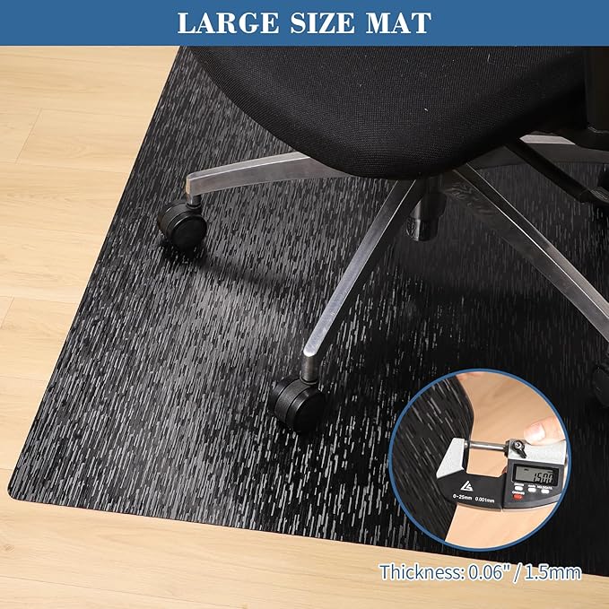 Office Chair Mat, TYDLE 59"x75" Large Chair Mat for Hard Floor, Vinyl Mat for Gaming Chairs, Slip Resistant Rolling Computer Under Desk Mat for Hardwood Floor, Black